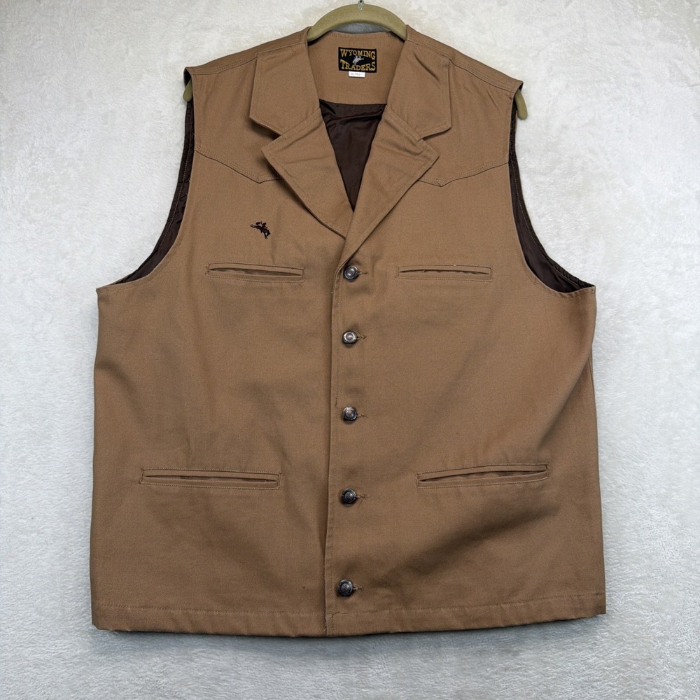 Wyoming Traders Mens Western Vest XL Tall Cowboy Brown Vintage 90s Lined